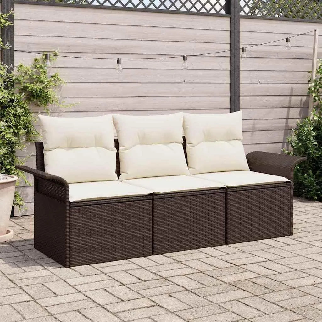 Canapé de jardin et sofa lounge extérieur – avec rangement, avec coussins, réglable, 3 pièces, marron, en résine tressée