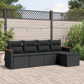 Canapé de jardin et sofa lounge extérieur – en bois, avec rangement, avec accoudoirs, 5 pièces, noir, en résine tressée