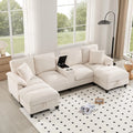 Canapé d'angle et canapé panoramique – avec rangement, avec port USB, 4 Places, 2 Porte, beige