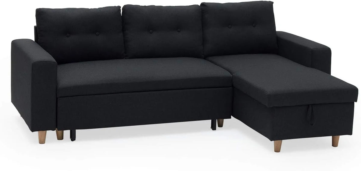 Canapé d'angle et canapé panoramique: réversible, revêtement en tissu, avec rangement, convertible, 3 Places, anthracite, avec rangement intégré