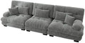 Canapé d'angle et canapé panoramique — modulaire, assise profonde, en chenille, revêtement en tissu, 3 places, gris