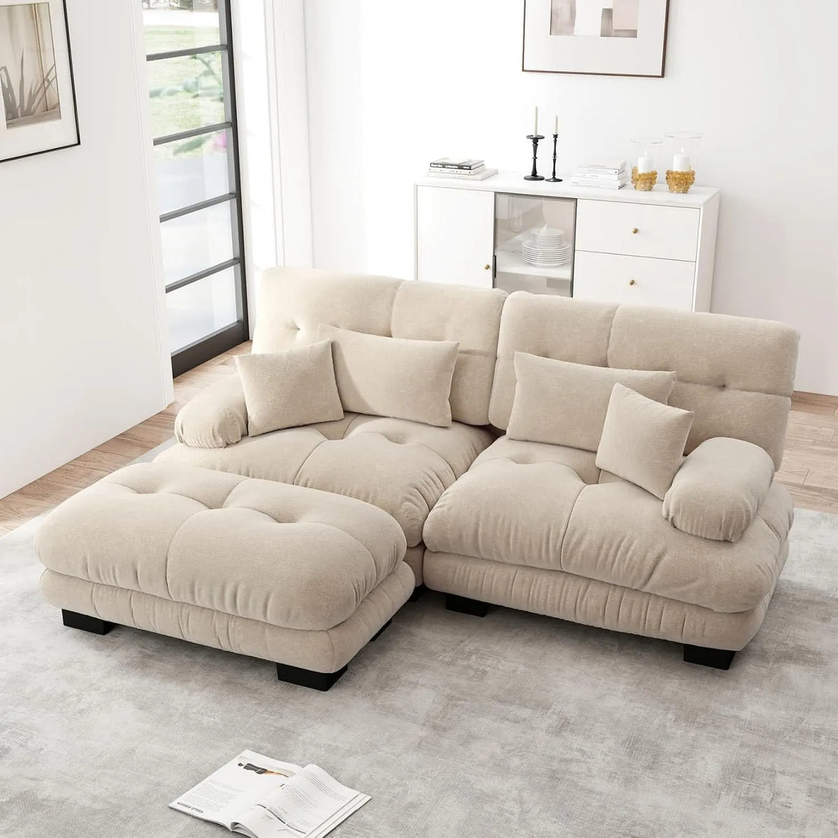 Canapé modulaire: en chenille, avec accoudoirs, avec coussins, 2 Places, beige