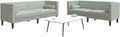 Ensemble de canapés Chesterfield 2 pièces avec coussins gris clair, revêtement en velours
