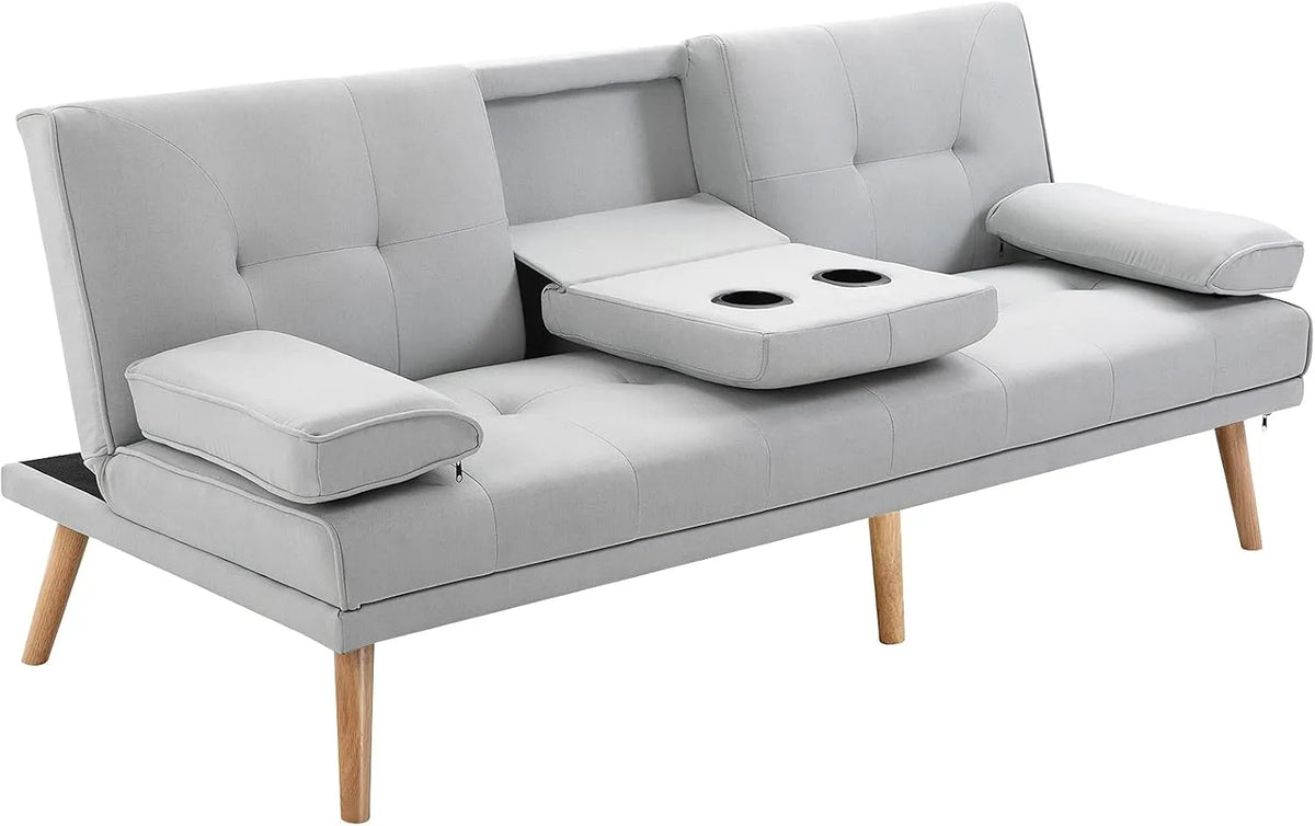 HOMCOM Lit rembourré et cadre de lit tapissé — revêtement en tissu, convertible, avec dossier, avec coussins, 3 Places, 3 Niveau ×, 2 Porte