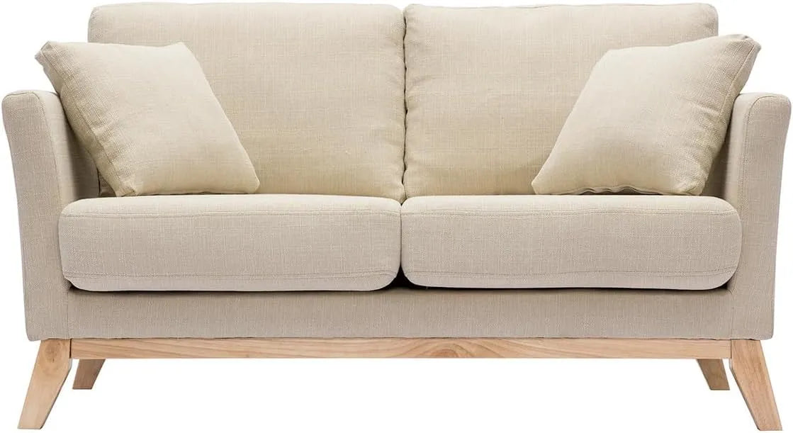 Canapé — revêtement en tissu, en bois, 2 Places, beige