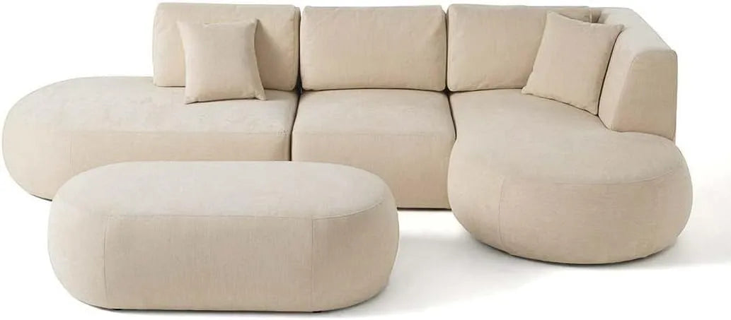 Canapé d'angle et canapé panoramique — Salon, angle droit, revêtement en tissu, 5 Places, beige