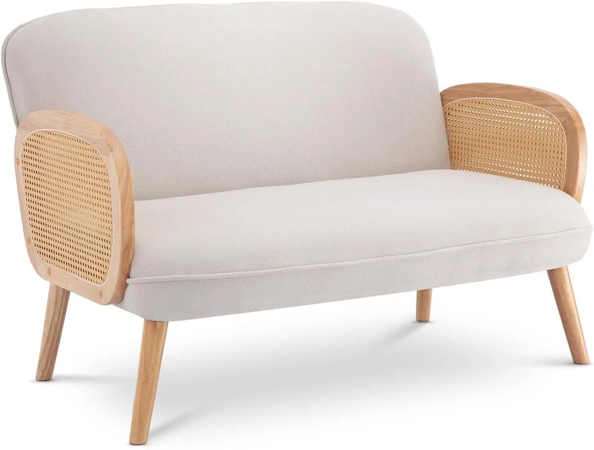 Canapé – ROSI, en bois, avec accoudoirs, 2 Places, 125 × 79 × 83 cm, beige