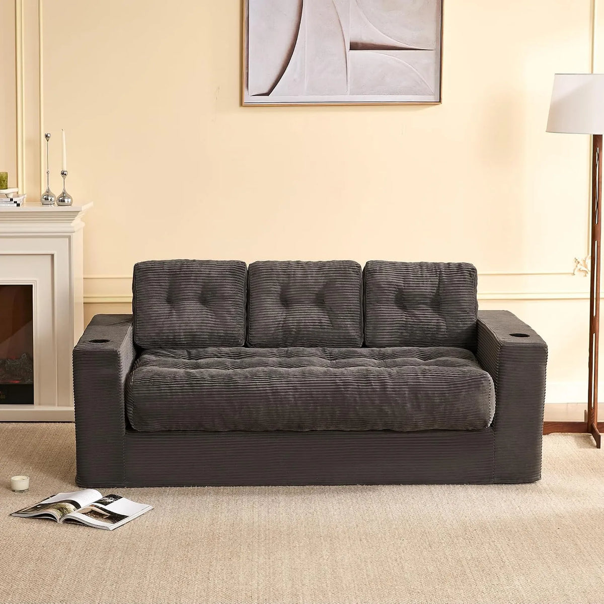 Canapé – revêtement en tissu, avec accoudoirs, avec coussins, 3Places, 190cm, gris, 3 places