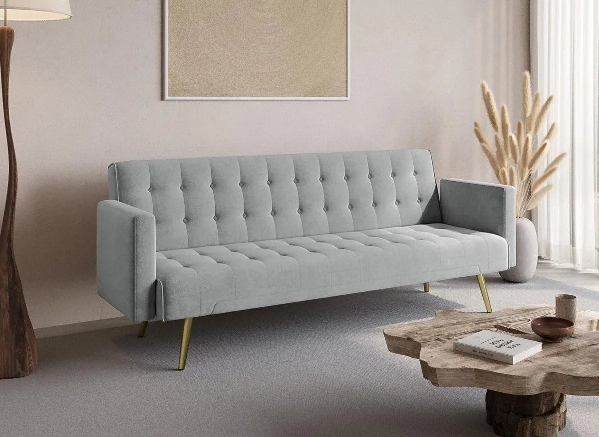 Canapé: en métal, gris, revêtement en velours