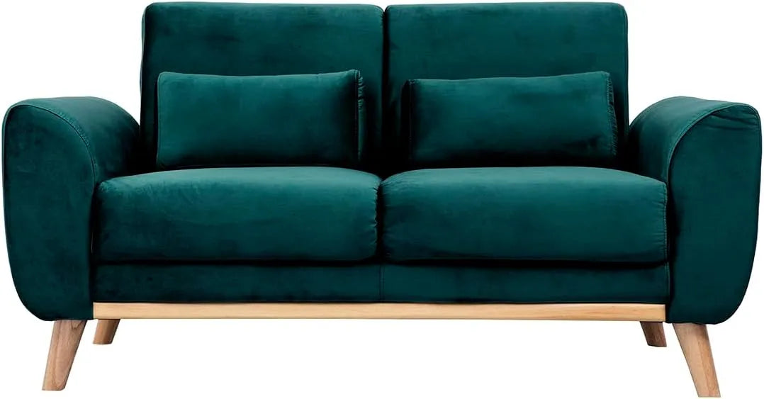 Canapé — EKTOR, revêtement en tissu, en bois, 2 Places, bleu, revêtement en velours