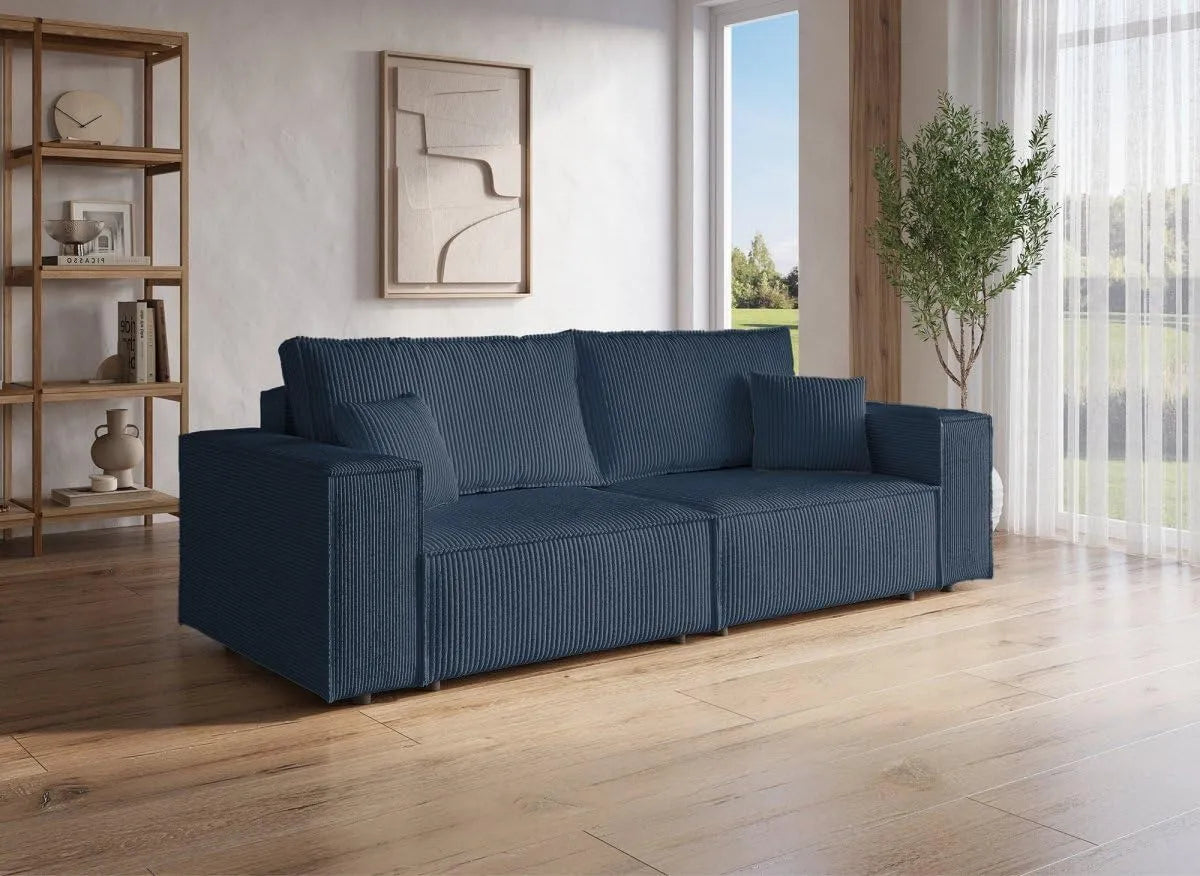 Canapé: convertible, 3 Places, bleu, revêtement en velours