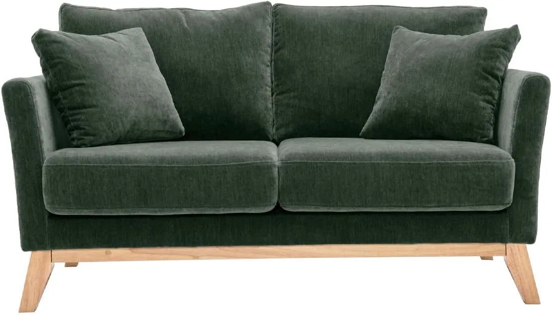 Canapé — revêtement en tissu, en bois, 2 Places, vert, revêtement en velours