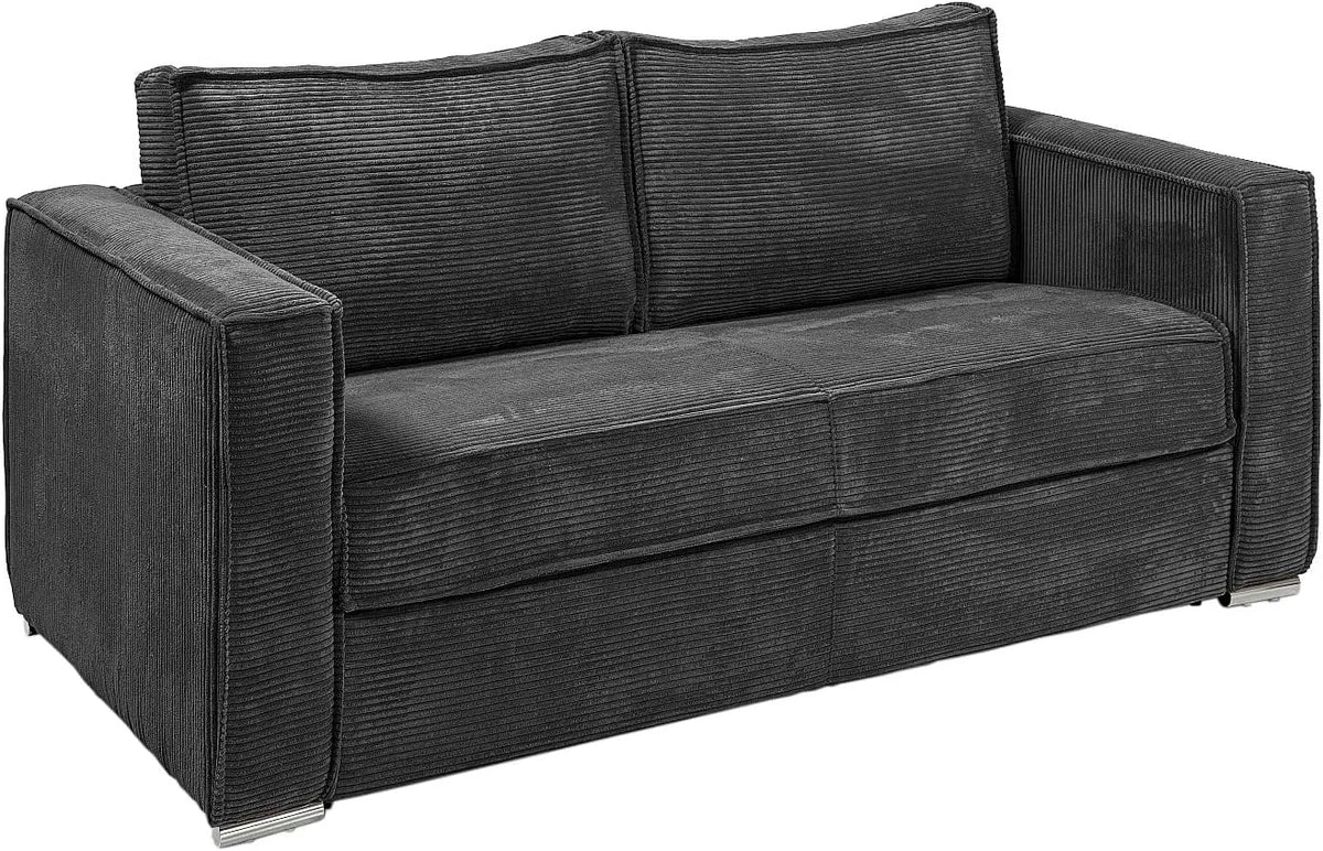 Canapé — en velours côtelé, convertible, 3 Places, 140 cm, 14 cm, anthracite, revêtement en tissu