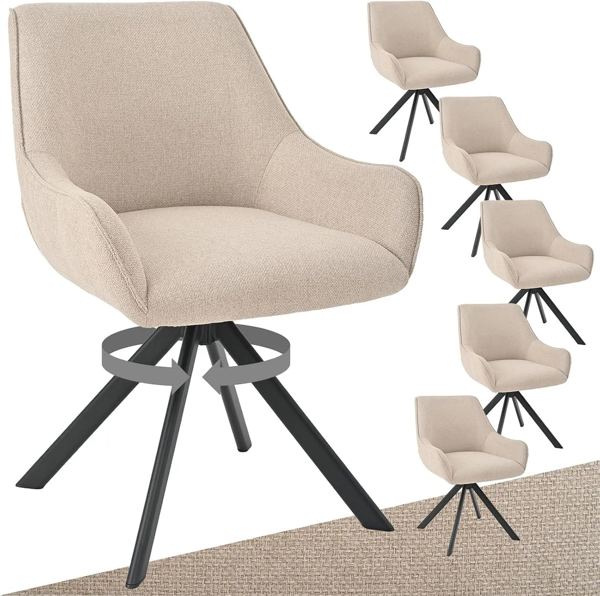 Chaise: en métal, pivotant, avec accoudoirs, avec dossier, Lot de 6, beige