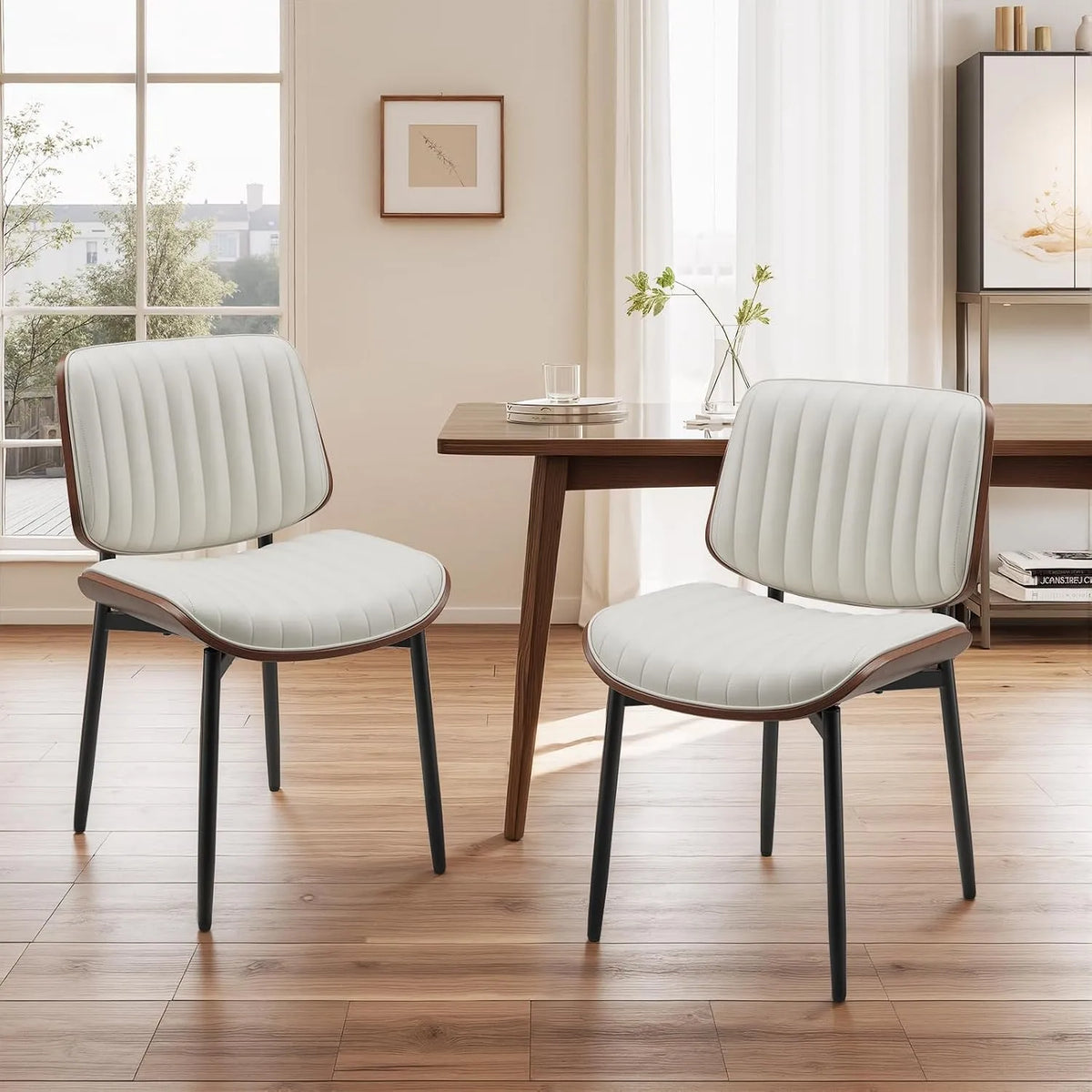Chaise — en métal, en bois, Lot de 2, beige