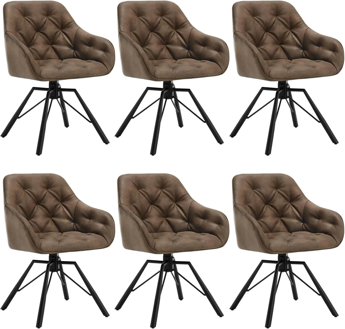 Chaise: en métal, avec dossier, Lot de 6, marron