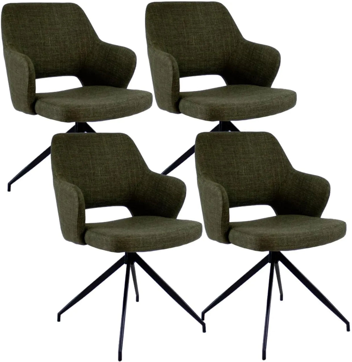 Chaise — en métal, revêtement en tissu, Ensemble de 4, vert