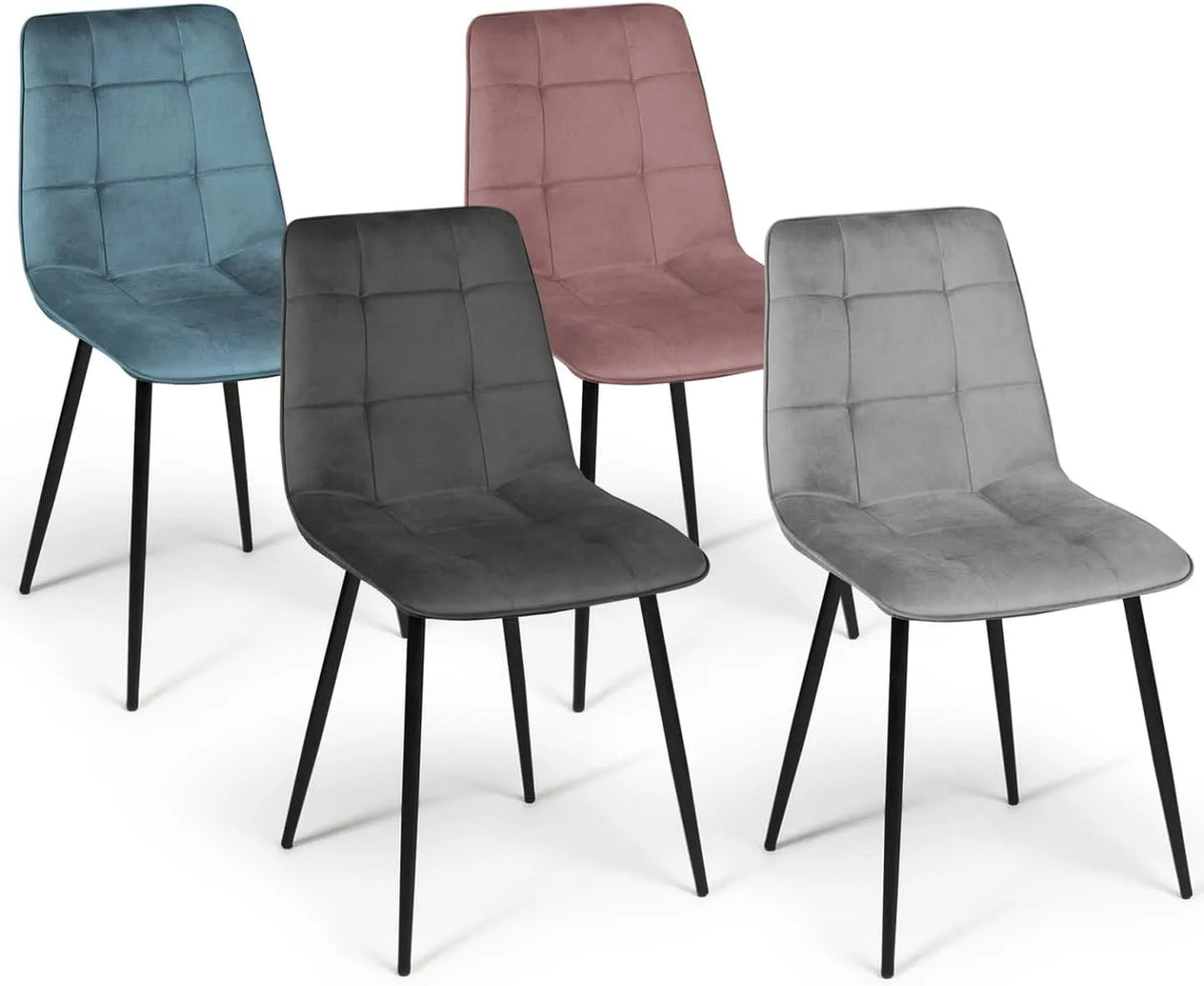 Chaise — Lot de 4, gris, revêtement en velours