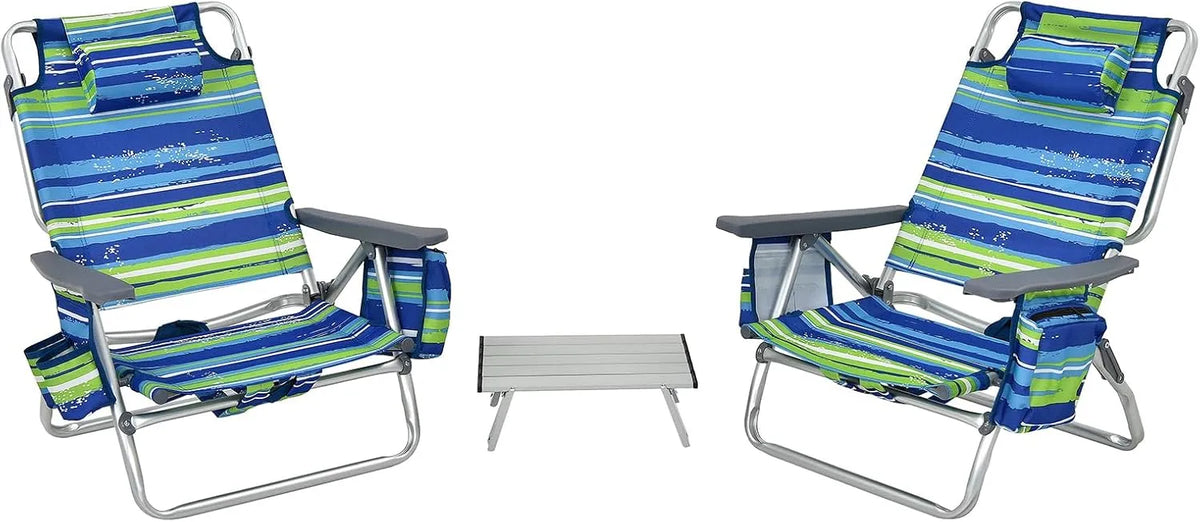 COSTWAY Chaise de jardin et fauteuil de terrasse: réglable, en aluminium, Lot de 2, 136 KG, bleu, inclinable