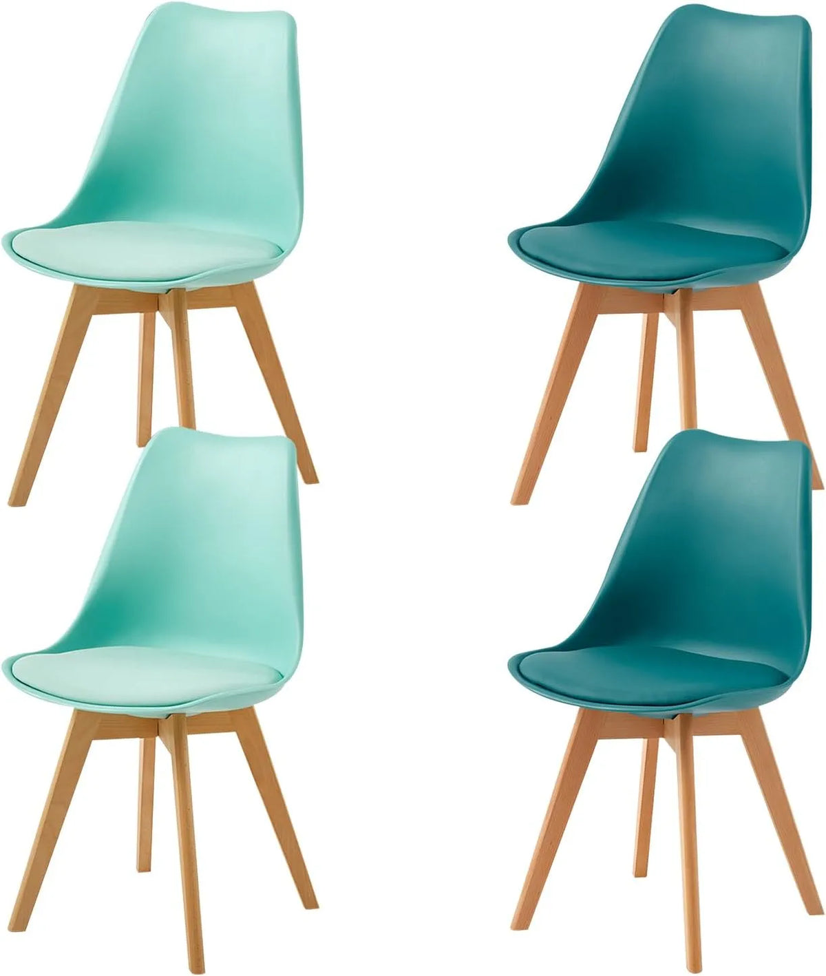 Chaise: en bois, avec coussins, Lot de 4, vert