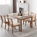 Chaise — en bois, avec dossier, avec coussins, Lot de 4, beige, en résine tressée