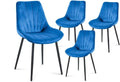 Chaise — ELOVA, Lot de 4, bleu, revêtement en velours