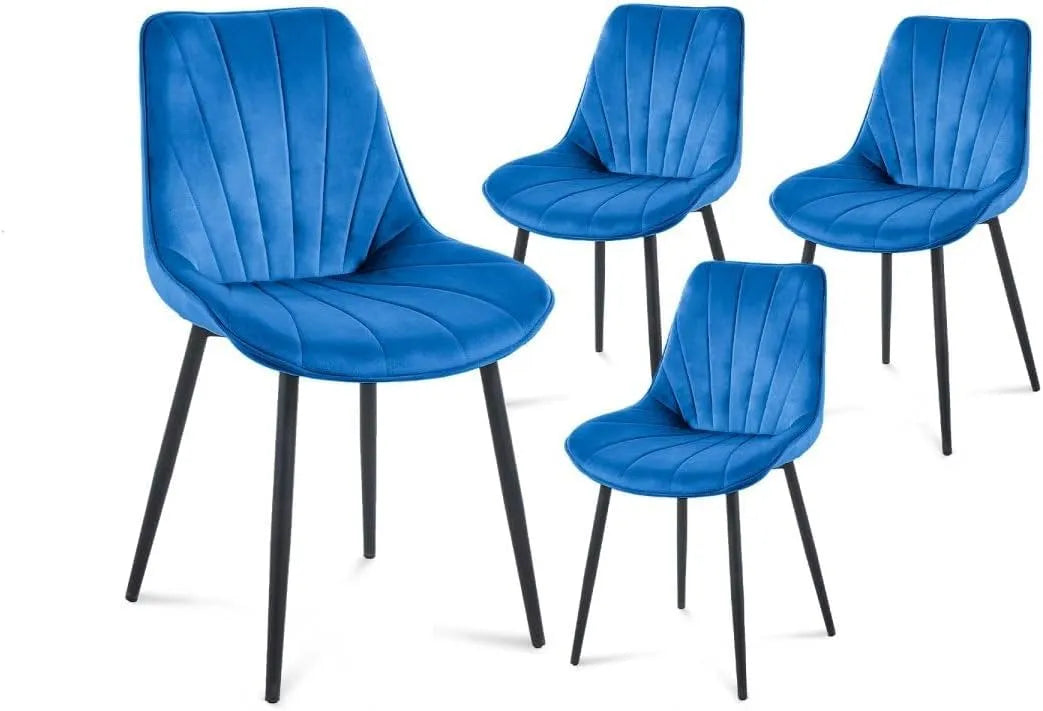 Chaise — ELOVA, Lot de 4, bleu, revêtement en velours