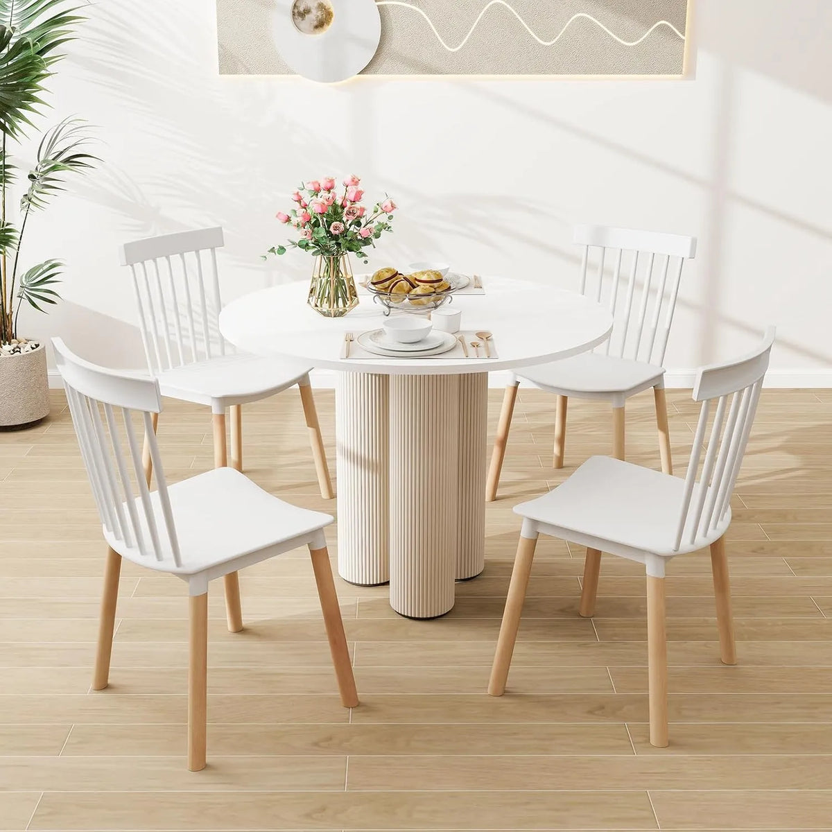 Chaise — en bois, avec dossier, Lot de 4, 150 KG, blanc