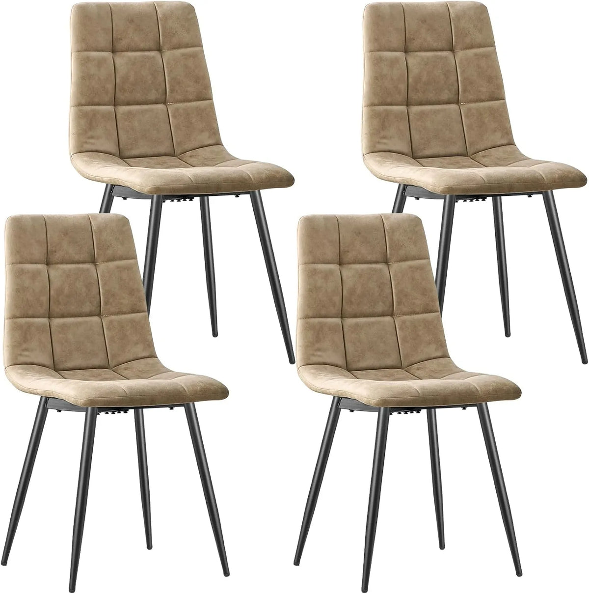 Chaise — en métal, revêtement en tissu, Lot de 4, marron