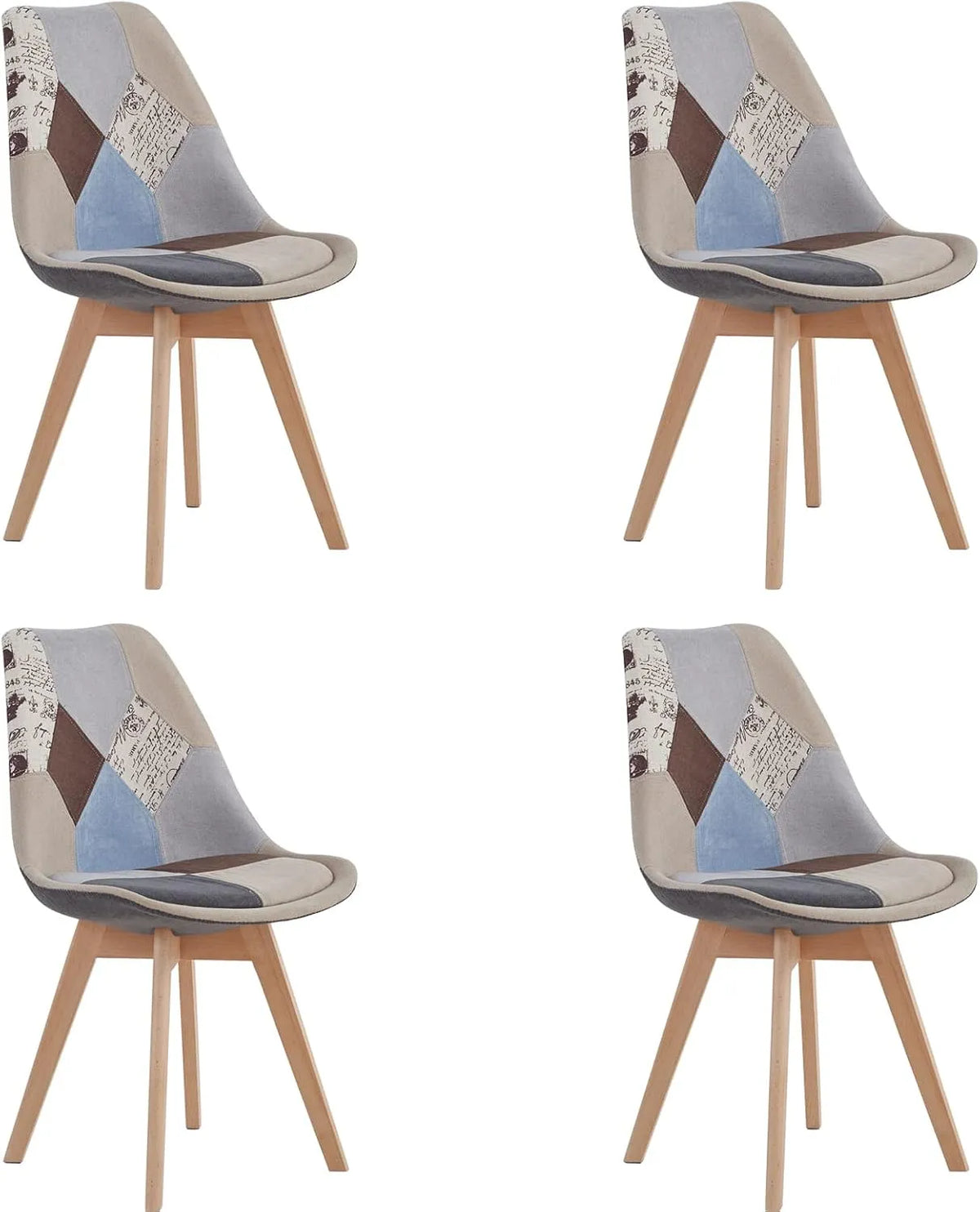 Chaise – revêtement en tissu, en bois, avec coussins, Lot de 4, marron, en bois massif