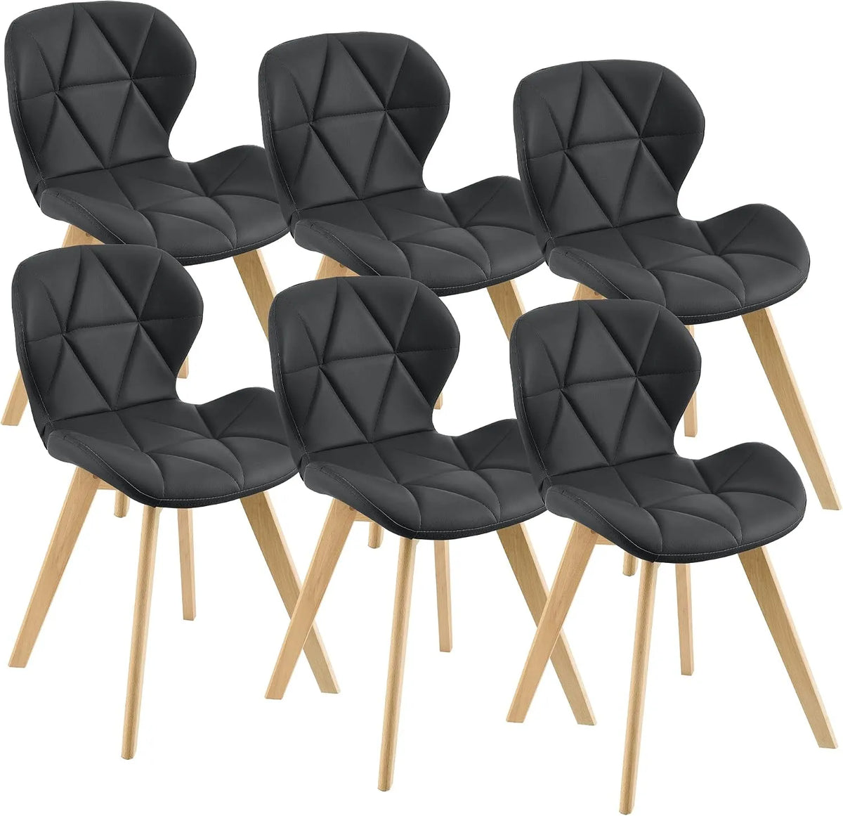 Chaise — en bois, Lot de 6, Set de 6, 78 × 47 × 52 cm, noir