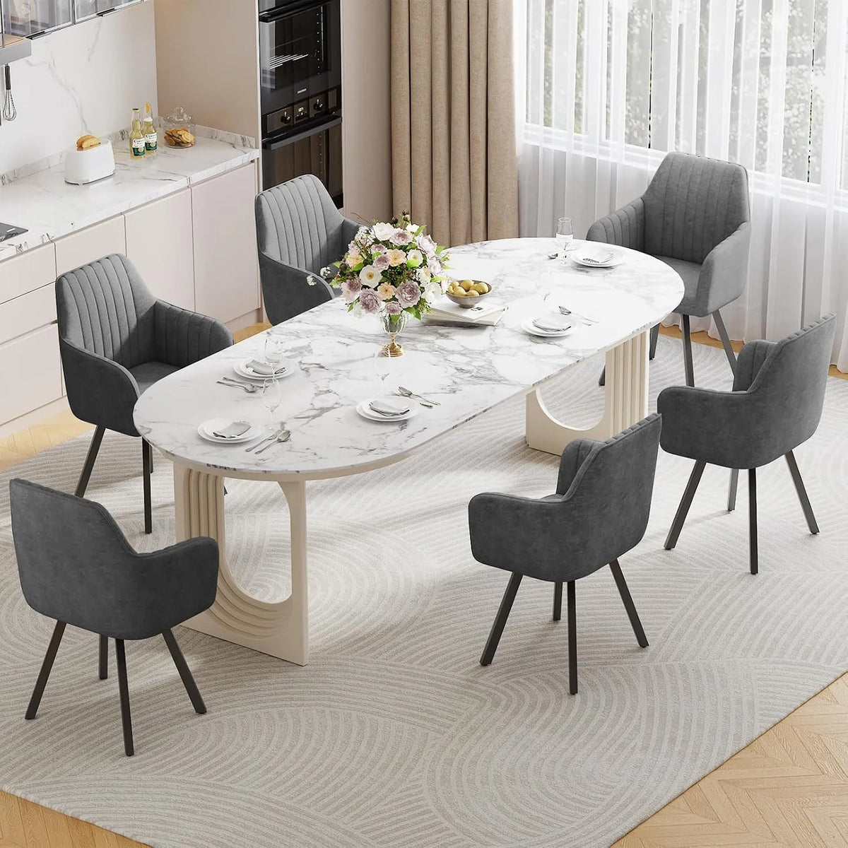 Chaise: pivotant, avec accoudoirs, Lot de 6, gris, revêtement en velours