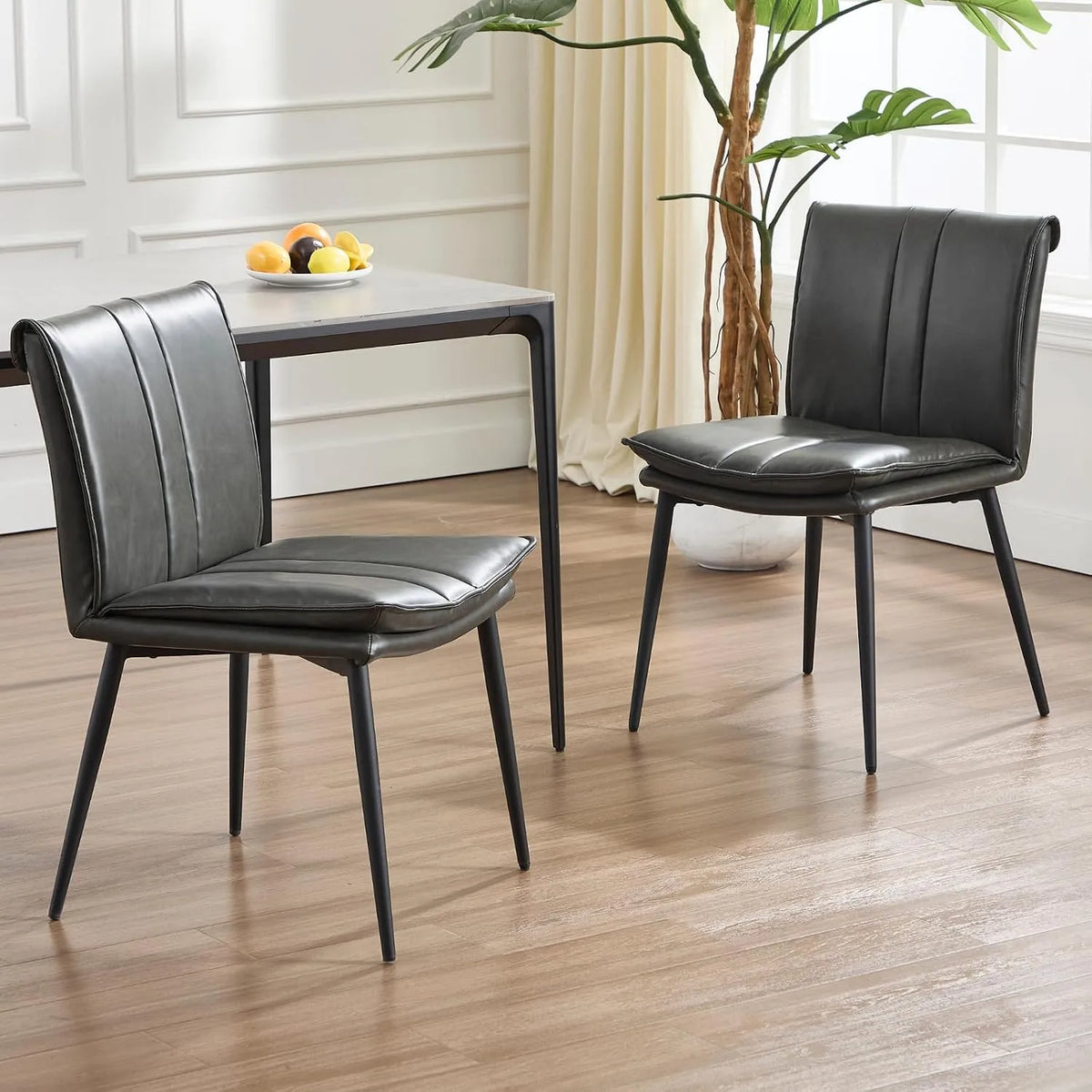 Chaise — en métal, en cuir PU, avec accoudoirs, Lot de 2, gris