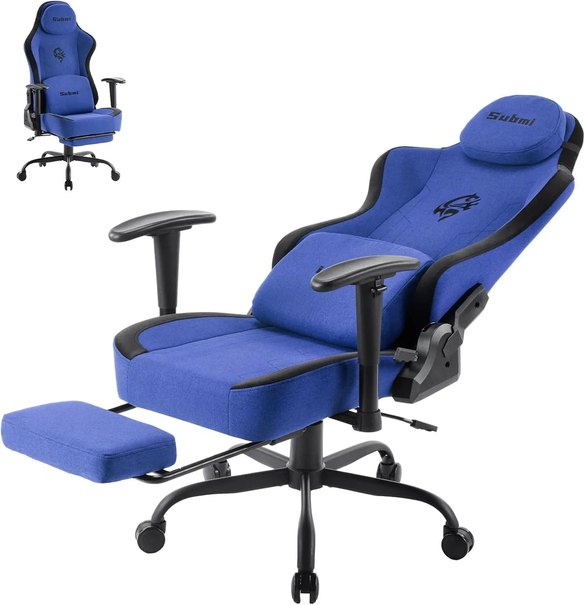 Bureau et table informatique – revêtement en tissu, technologie 3D/4D, avec accoudoirs, pour gaming, bleu