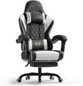 Chaise — avec dossier, pour gaming, réglable, blanc, inclinable, avec fonction massage