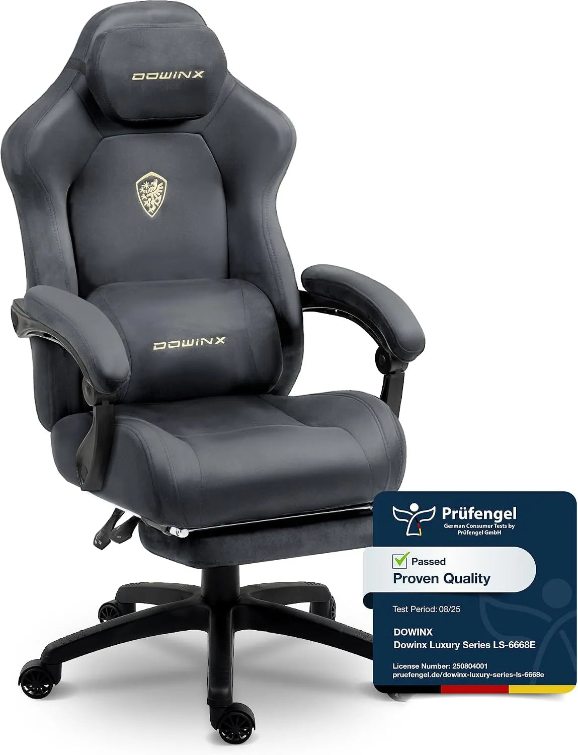 Chaise — avec accoudoirs, avec dossier, avec coussins, pour gaming, gris, réglable, inclinable