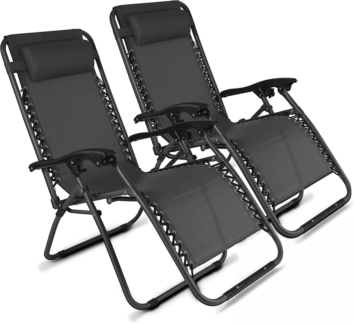 Oviala Lot de 2 Fauteuil et chaise rembourrées Lounge inclinable en Acier Gris: réglable