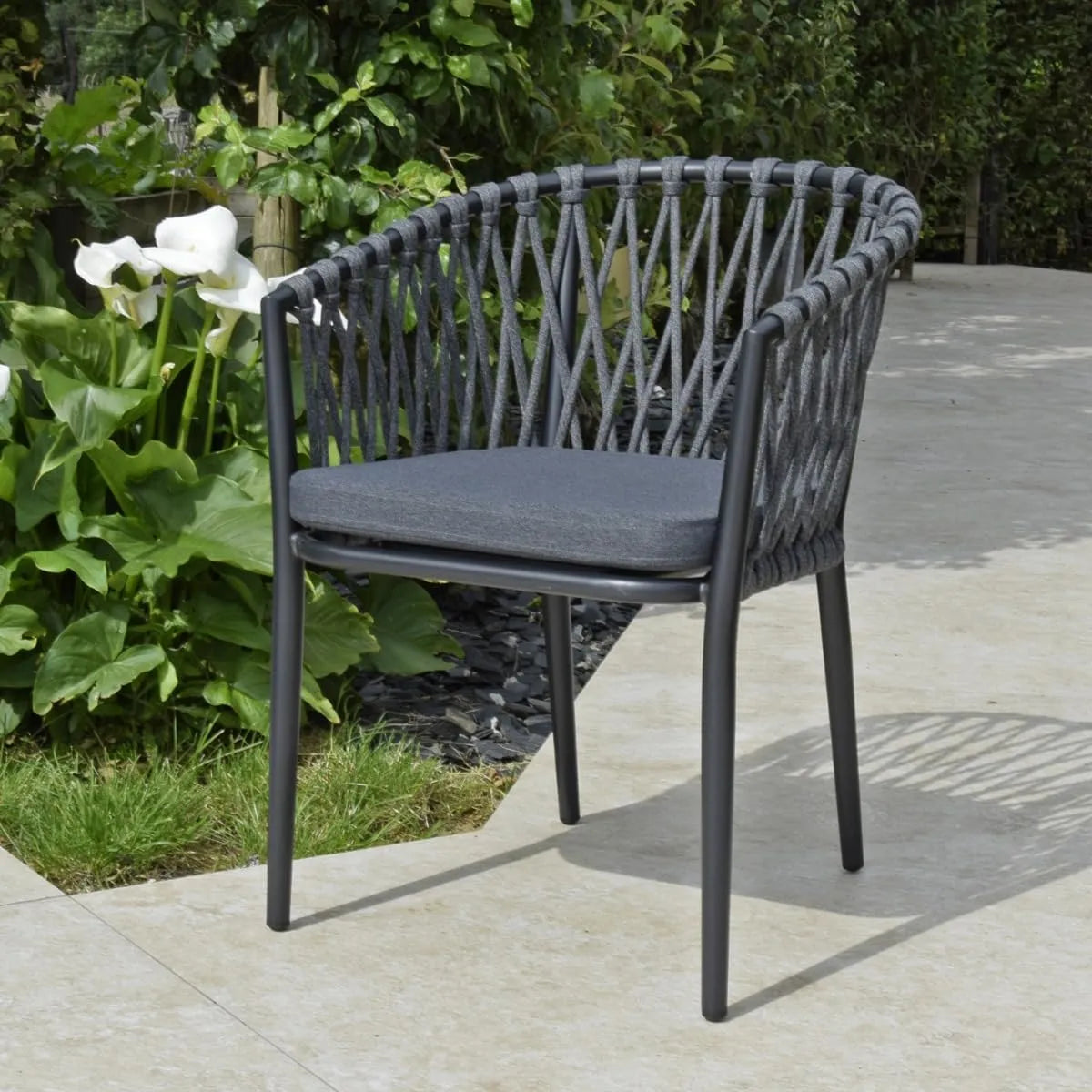 Gecko Jardin Fauteuil en Aluminium Anthracite et Corde Gris foncé
