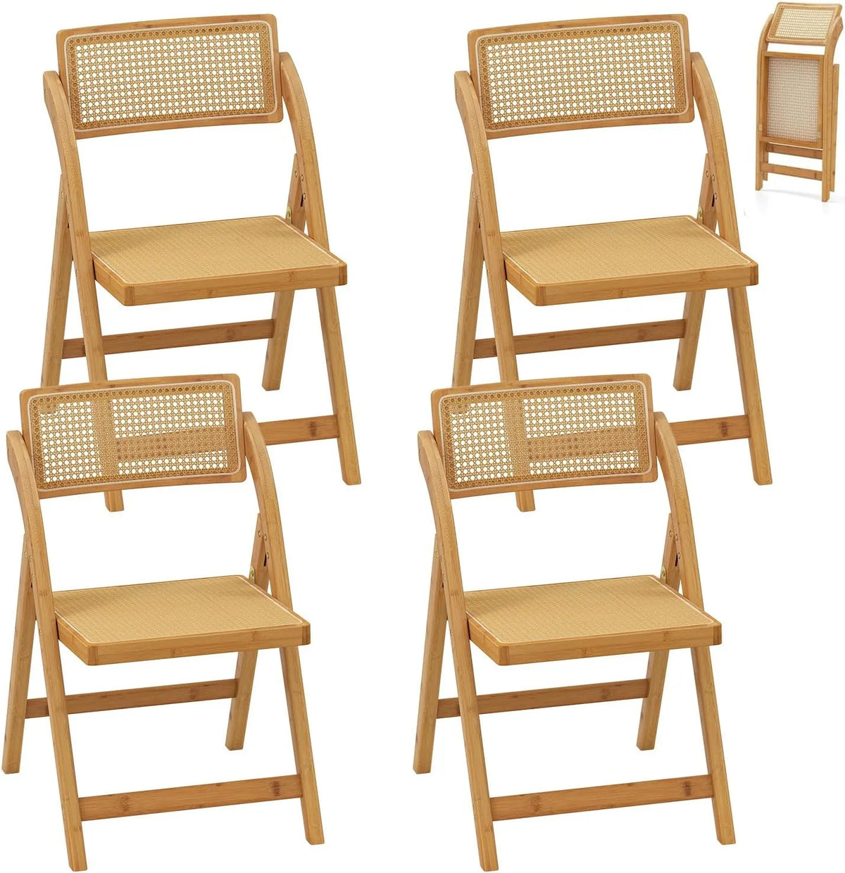 Chaise – en bois, avec dossier, Lot de 4, 150 kg, en résine tressée