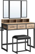 VASAGLE RVT004B50 Coiffeuse et table de maquillage — en bois, avec tiroirs, 3 Tiroirs, noir