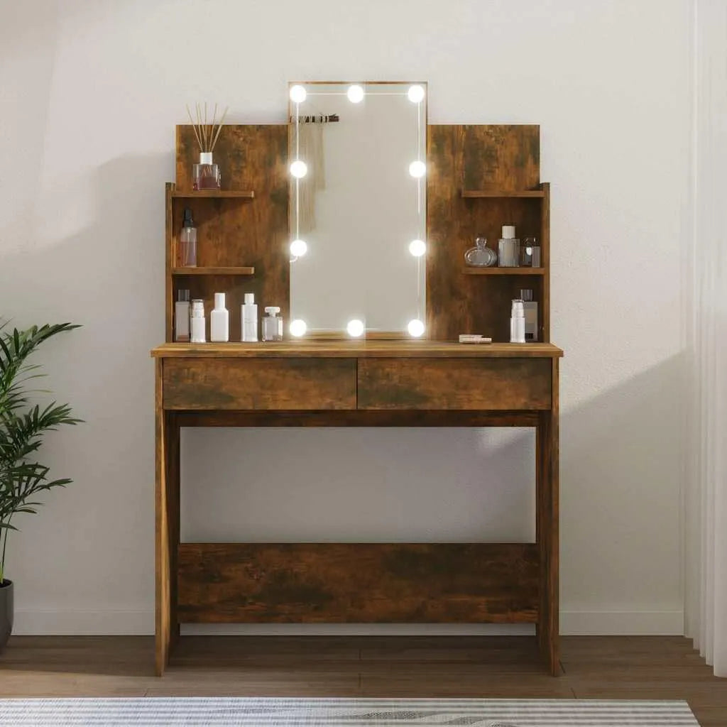Coiffeuse et table de maquillage avec éclairage LED — avec rangement, affichage LED, 96 × 40 × 142 cm