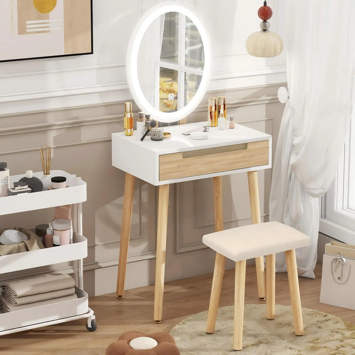 YU YUSING Coiffeuse et table de maquillage LED Lumière Dimmable Table de Maquillage avec – en bois, avec tiroirs, affichage LED