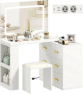 HOMCOM Coiffeuse et table de maquillage avec miroir et tabouret – avec tiroirs, avec étagères, avec port USB, réglable, 2 étagères, 6 tiroirs, blanc