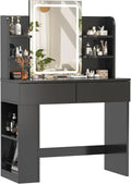 Devoko Coiffeuse et table de maquillage avec Miroir LED – pour enfant, avec rangement, avec tiroirs, avec étagères, 4 Étagères, 90 × 40 × 135cm, noir