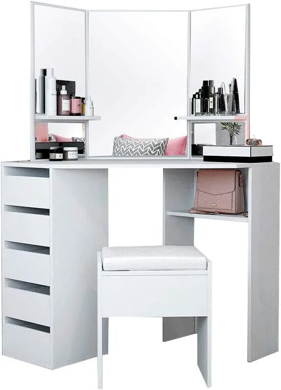 Panana Coiffeuse et table de maquillage – MDF, en velours côtelé, avec tiroirs, 5 Tiroirs, 109 cm, 55 cm, 140 cm