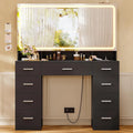 GrandeCoiffeuse et table de maquillage avec Miroir LED Grand Format: avec rangement, avec tiroirs, affichage LED, 9 Tiroirs, noir