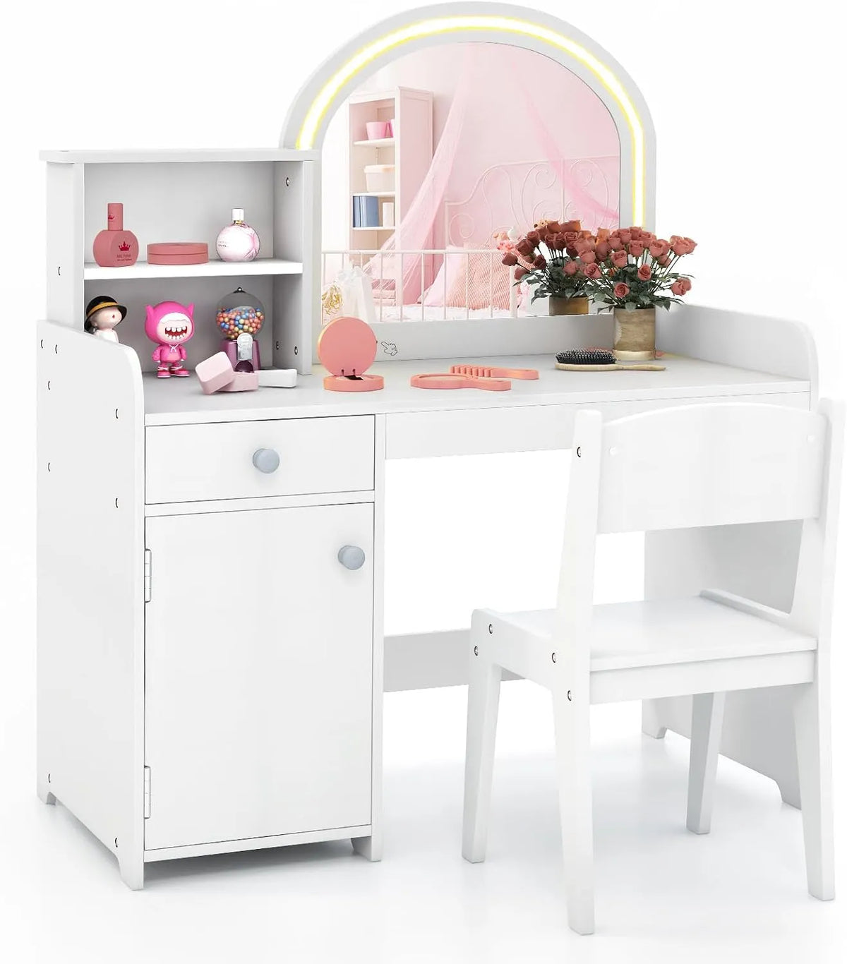 COSTWAY Fauteuil et chaise rembourrée à bascule – pour enfant, en acrylique, avec tiroirs, affichage LED, 50kg