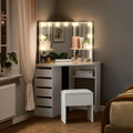 Coiffeuse et table de maquillage avec Miroir LED à Luminosité Réglable et 5 Tiroirs: en bois, avec rangement, avec tiroirs, 114 × 61 × 140 cm, blanc