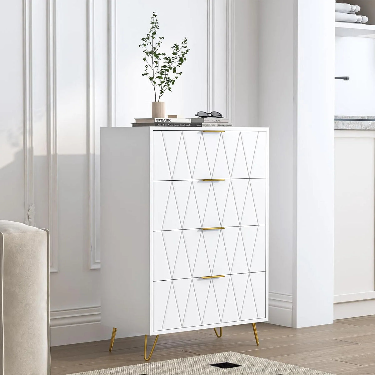Armoire de rangement – pour enfant, en métal, avec rangement, avec tiroirs, 4 Tiroirs, 60 × 34 × 90cm, blanc