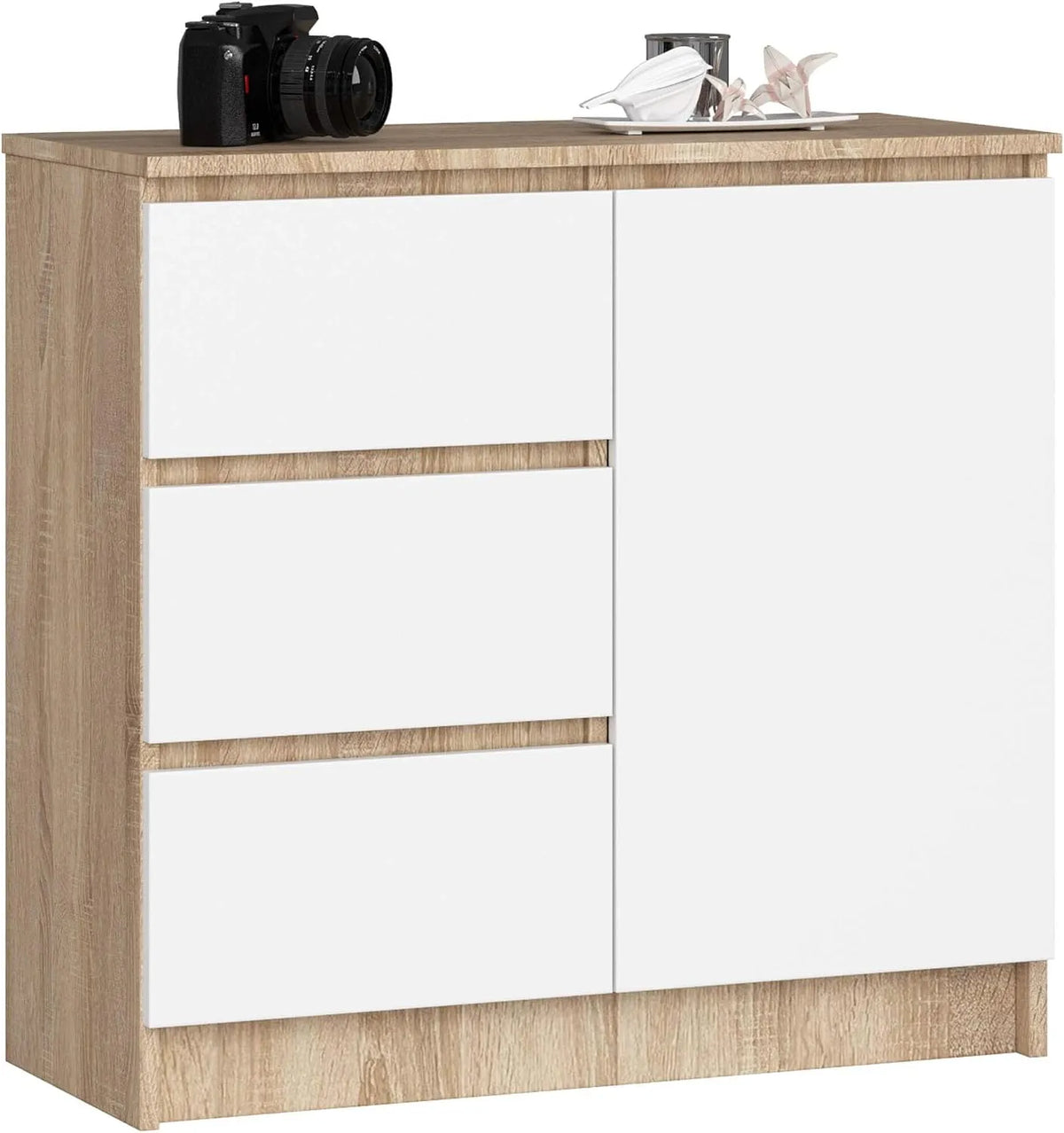 Buffet et meuble de rangement — K-80, avec tiroirs, avec étagères, 1 Porte, 2 étagères, 3 Tiroirs, 80 × 77 × 35 cm, AKORD K-80